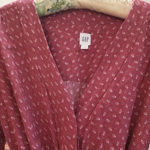 Gap Button-Down Cranberry Floral Midi Dress, Sz 4/8